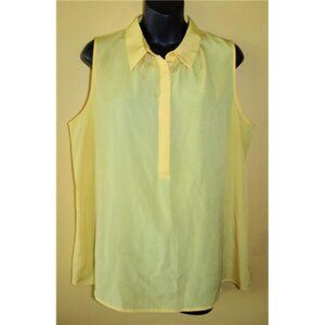 Ann Taylor Large LOFT Yellow Solid Sleeveless Tank Blouse Half Button Placket